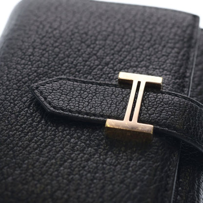 Hermes Bearn Compact Leather Silver Trifold Wallet Black — view 6