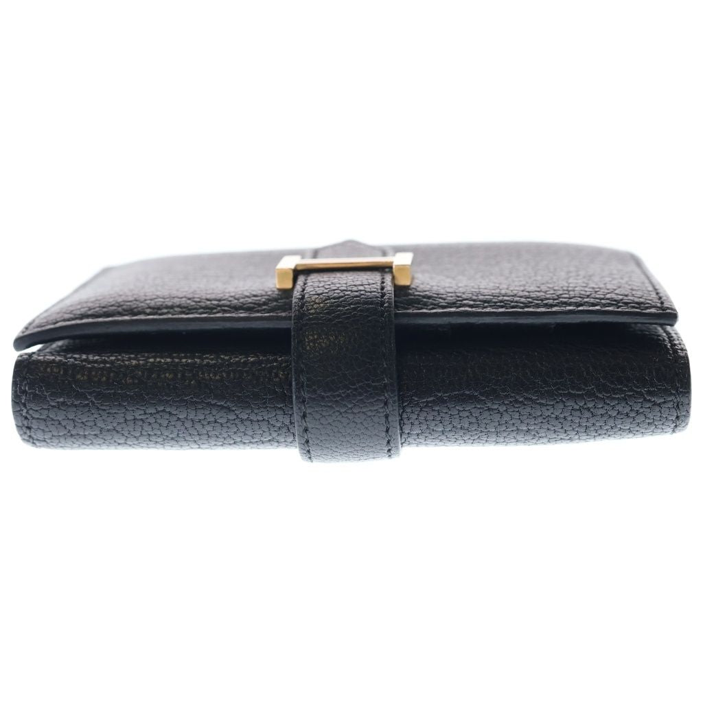 Hermes Bearn Compact Leather Silver Trifold Wallet Black — view 3