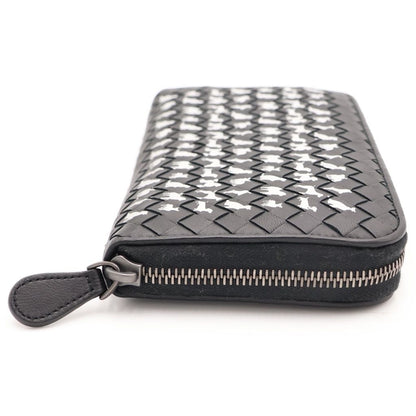 Bottega Veneta Intrecciato Dog Pattern Round Zip Leather Wallet Black — view 3