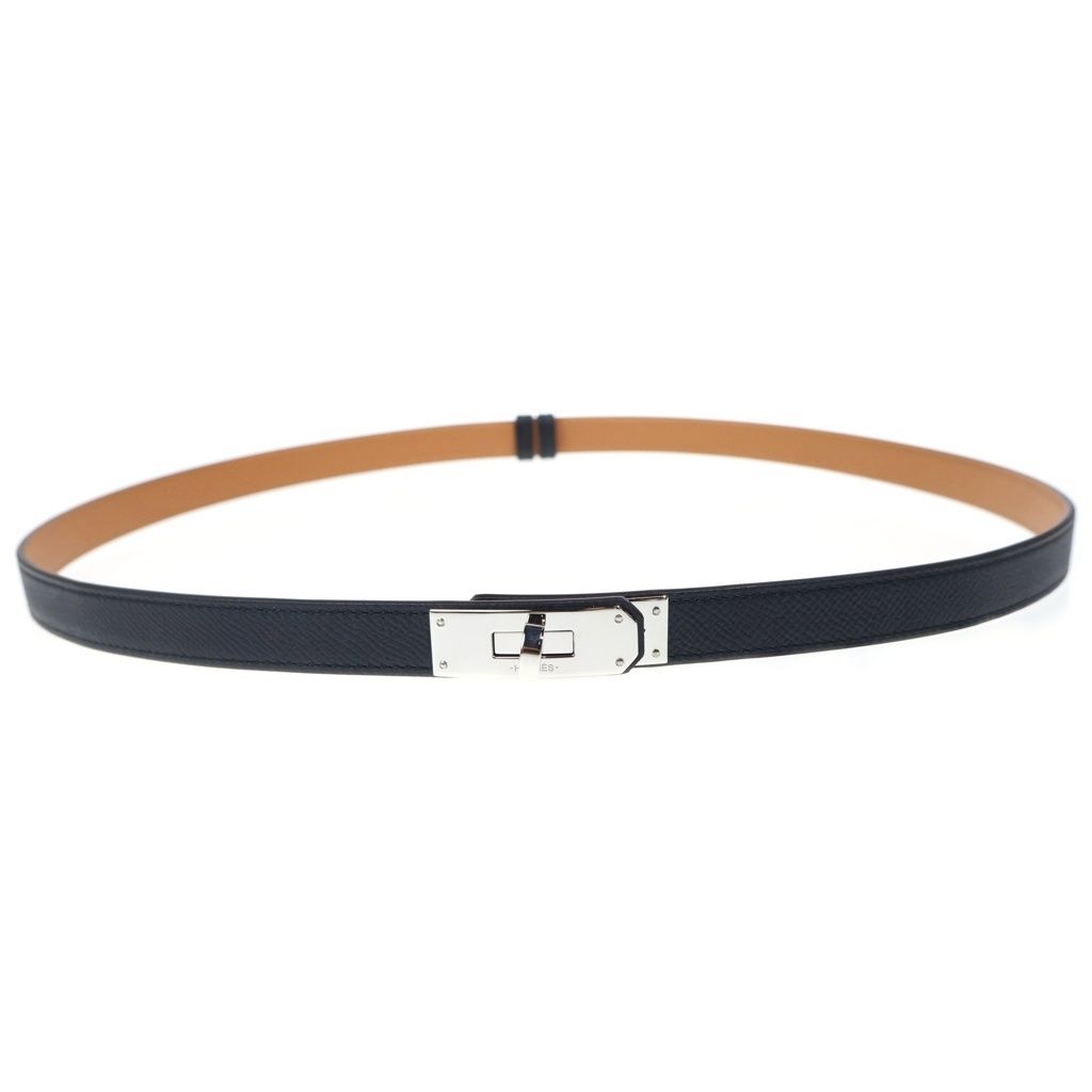 Hermes Kelly Belt Leather Epsom Black Brown Silver