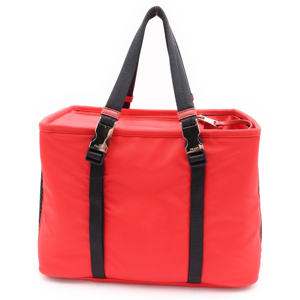 Prada Pet Bag Handbag Red Nylon Tessuto Silver — view 2