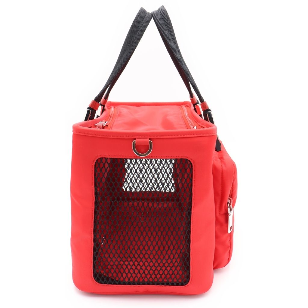 Prada Pet Bag Handbag Red Nylon Tessuto Silver — view 3