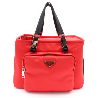 Prada Pet Bag Handbag Red Nylon Tessuto Silver