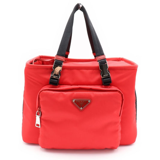 Prada Pet Bag Handbag Red Nylon Tessuto Silver