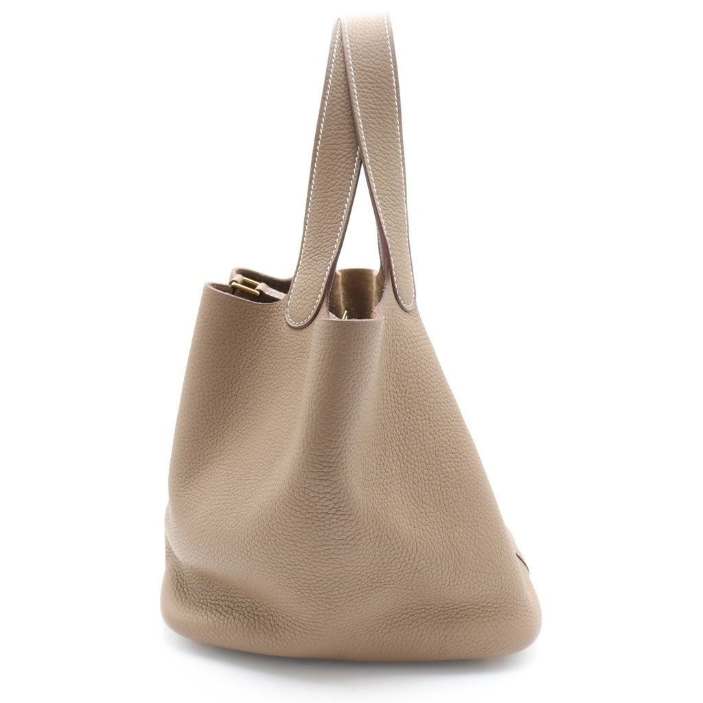 Hermes Picotin Lock PM Etoupe Taurillon Clemence Handbag Gold — view 3