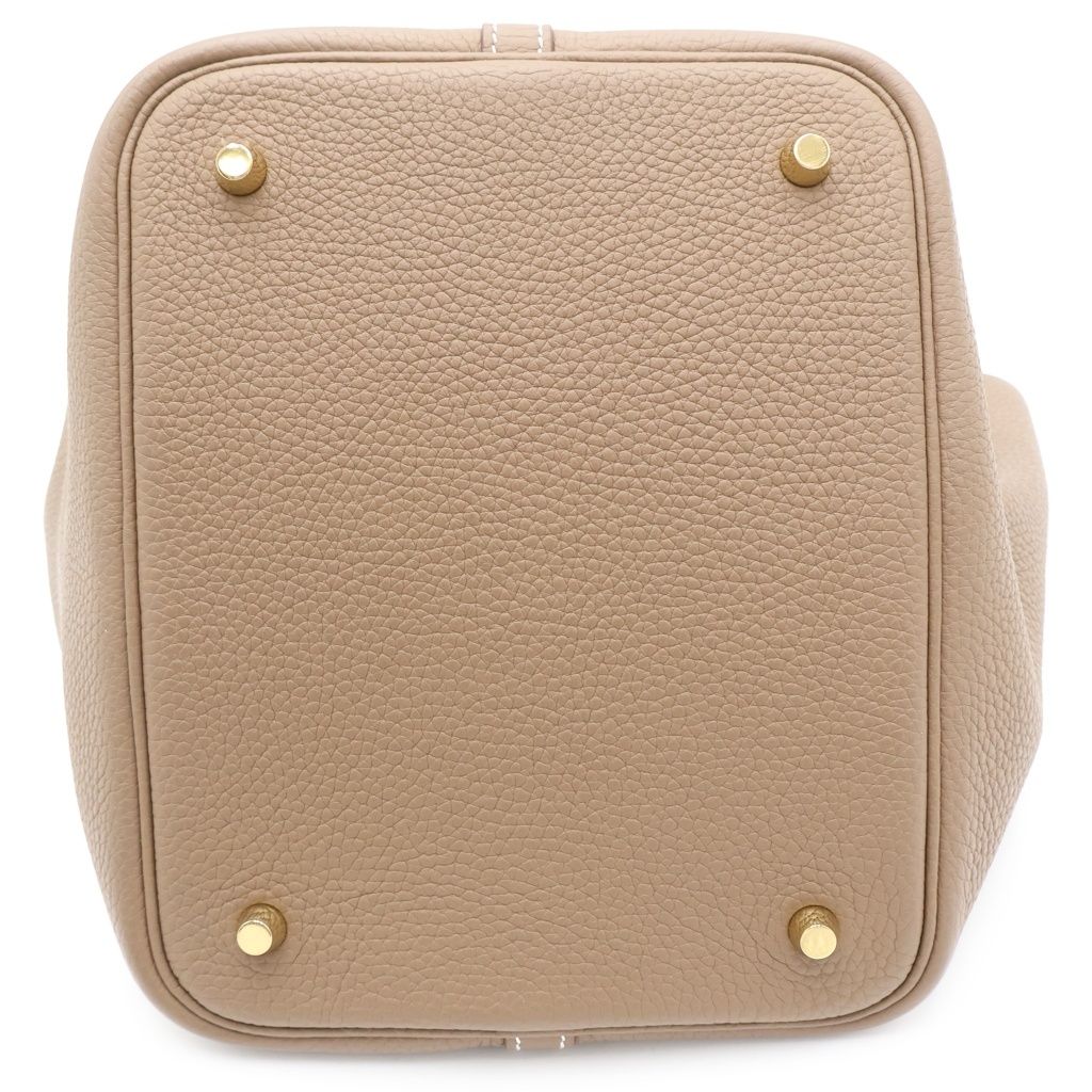 Hermes Picotin Lock PM Etoupe Taurillon Clemence Handbag Gold — view 4