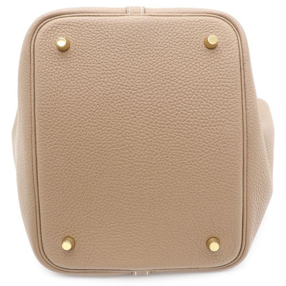 Hermes Picotin Lock PM Etoupe Taurillon Clemence Handbag Gold — view 4