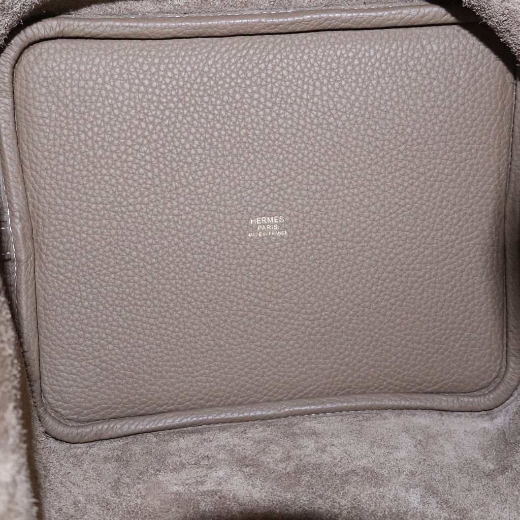 Hermes Picotin Lock PM Etoupe Taurillon Clemence Handbag Gold — view 5