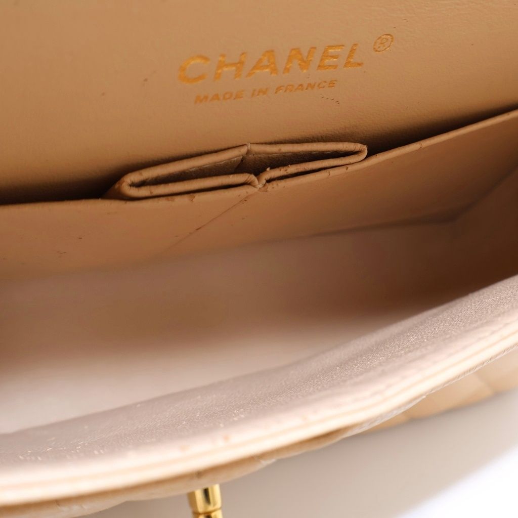 Chanel Quilted 25 Double Flap Chain Shoulder Bag Beige Caviar Leather Gold — view 6
