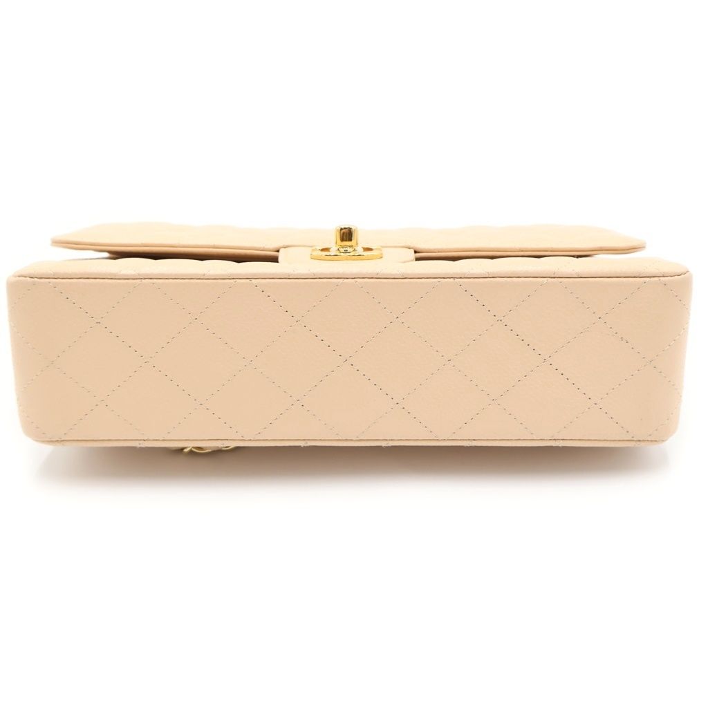 Chanel Quilted 25 Double Flap Chain Shoulder Bag Beige Caviar Leather Gold — view 4