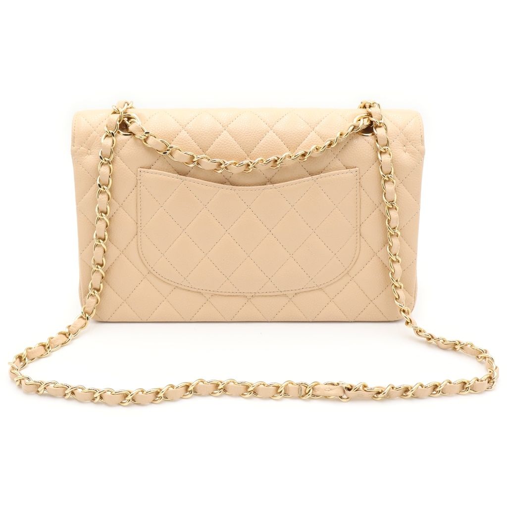 Chanel Quilted 25 Double Flap Chain Shoulder Bag Beige Caviar Leather Gold — view 2