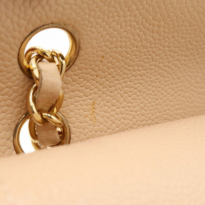 Chanel Quilted 25 Double Flap Chain Shoulder Bag Beige Caviar Leather Gold — view 5