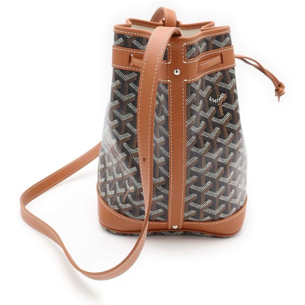 Goyard Petit Flo Shoulder Back Drawstring Bag Brown Coating Leather — view 3