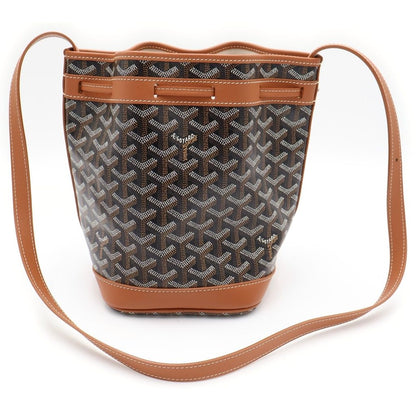 Goyard Petit Flo Shoulder Back Drawstring Bag Brown Coating Leather — view 2