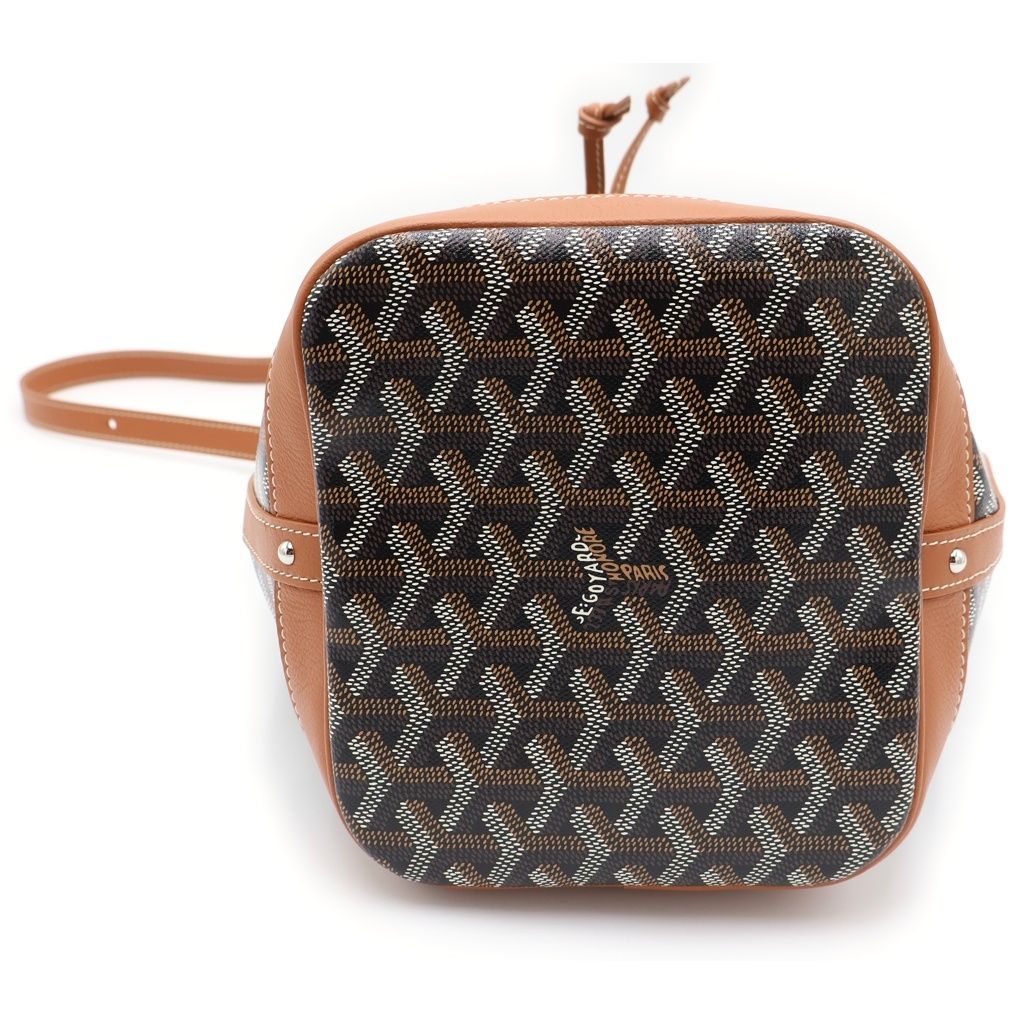 Goyard Petit Flo Shoulder Back Drawstring Bag Brown Coating Leather — view 4