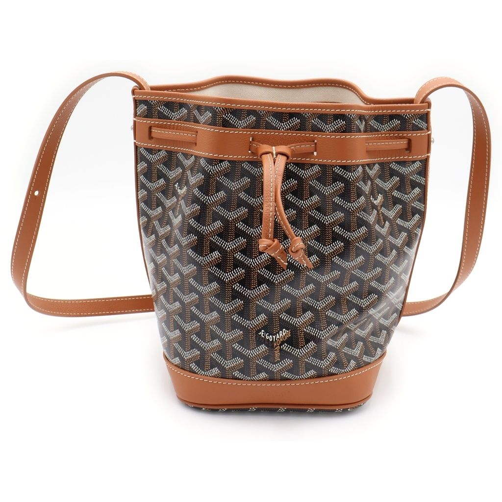 Goyard Petit Flo Shoulder Back Drawstring Bag Brown Coating Leather