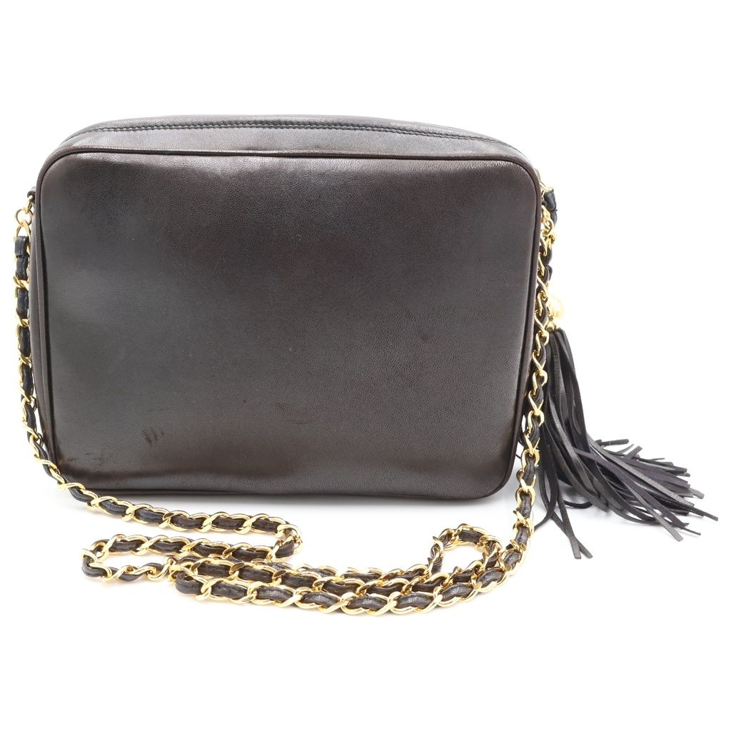 Chanel Triple CC Logo Fringe Chain Shoulder Bag Black Lambskin Gold — view 2