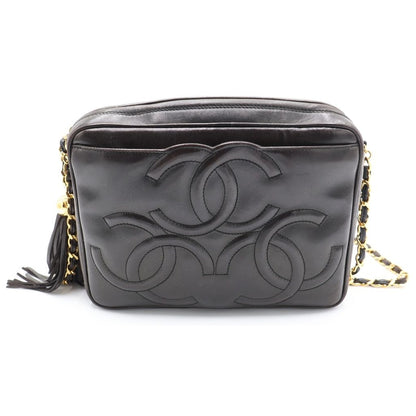 Chanel Triple CC Logo Fringe Chain Shoulder Bag Black Lambskin Gold