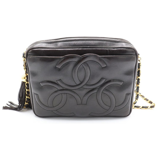 Chanel Triple CC Logo Fringe Chain Shoulder Bag Black Lambskin Gold