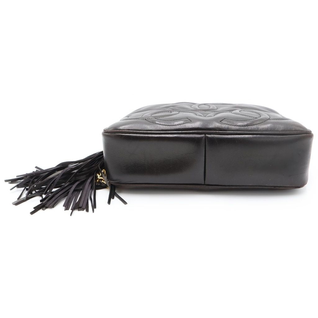 Chanel Triple CC Logo Fringe Chain Shoulder Bag Black Lambskin Gold — view 4