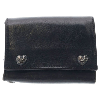 Chrome Heart Button Leather Wallet Black