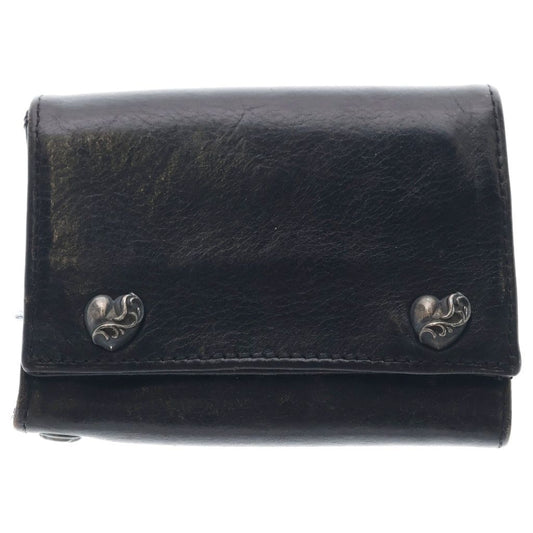 Chrome Heart Button Leather Wallet Black