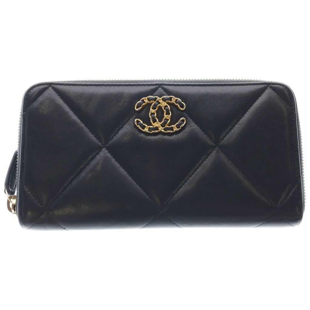 Chanel CC Logo Lambskin Zip Around Wallet Black