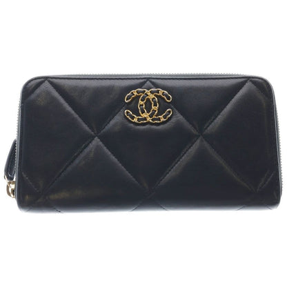Chanel CC Logo Lambskin Zip Around Wallet Black