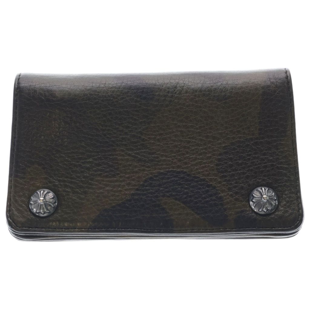 Chrome Hearts Cross Ball Button Leather Wallet Camouflage Khaki