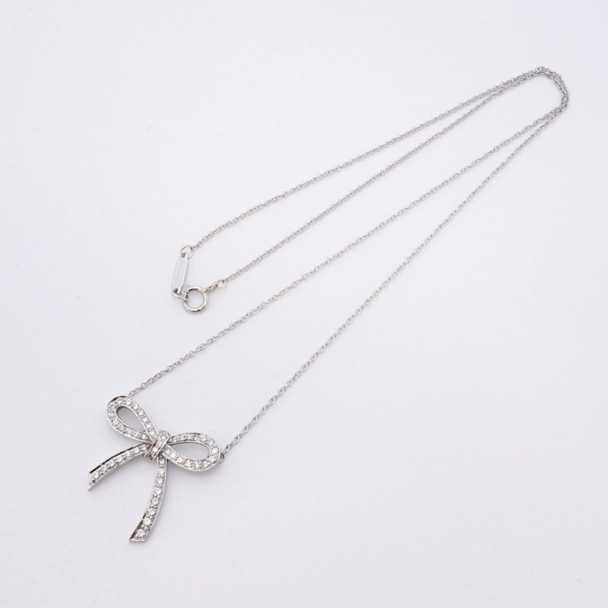 Tiffany & Co Necklace Bow Ribbon Platinum Diamond — view 3