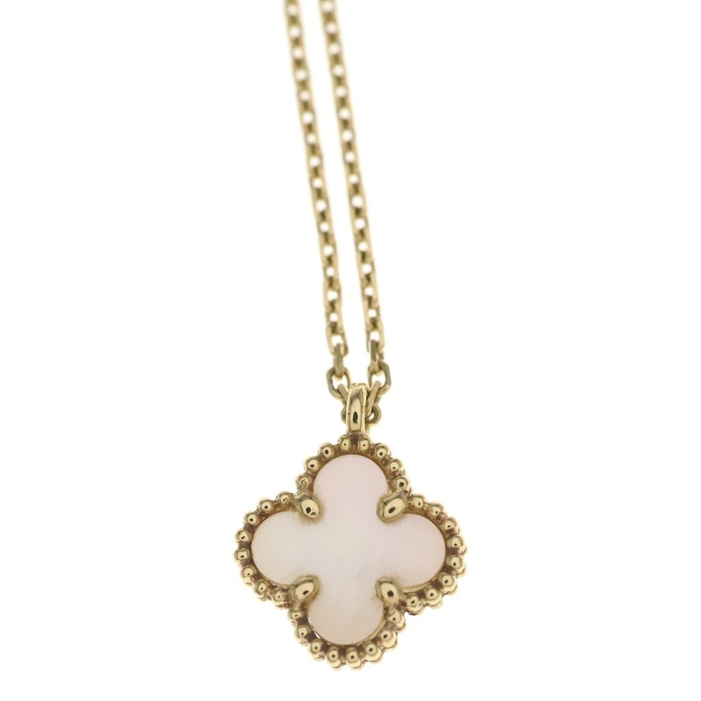 Van Cleef & Arpels Sweet Alhambra Mother of Pearl Necklace Pendant Chain Gold — view 3