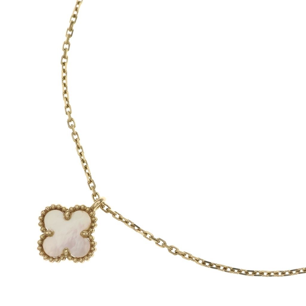 Van Cleef & Arpels Sweet Alhambra Mother of Pearl Necklace Pendant Chain Gold