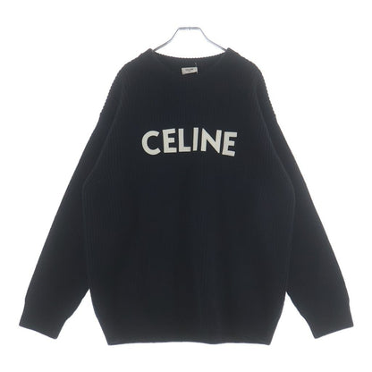Celine Logo Oversize Ribbed Knit Black Wool Sweater