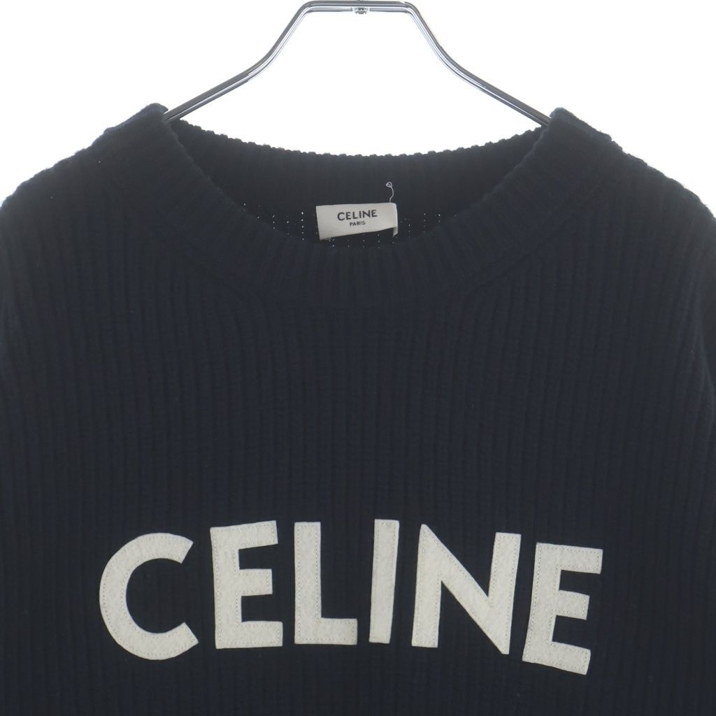 Celine Logo Oversize Ribbed Knit Black Wool Sweater — view 3