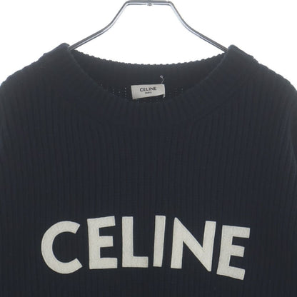 Celine Logo Oversize Ribbed Knit Black Wool Sweater — view 3