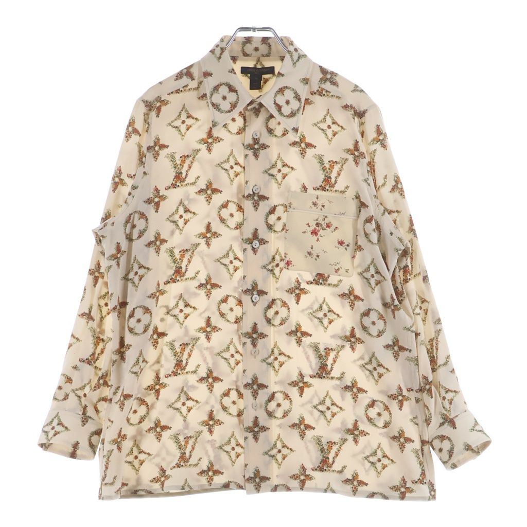 Louis Vuitton Floral Monogram All Over Print Silk Long Sleeve Shirt Ivory Gqo