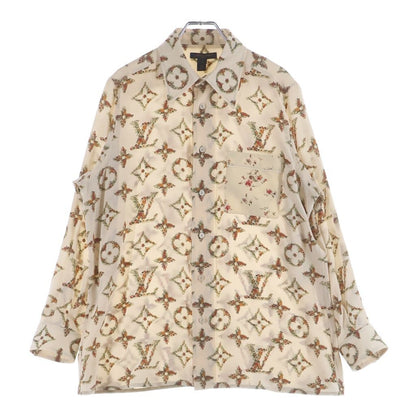 Louis Vuitton Floral Monogram All Over Print Silk Long Sleeve Shirt Ivory Gqo