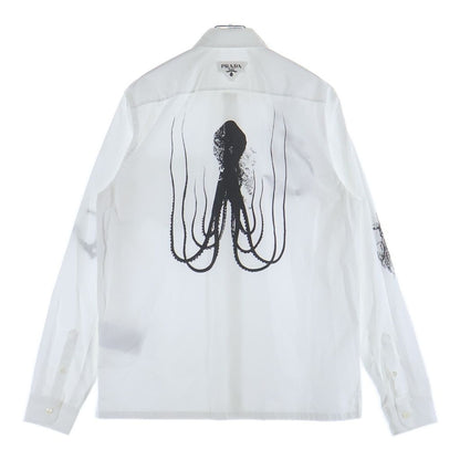 Prada Bianco Popeline Simbol Cotton Shirt Poplin Symbol Tattoo Print — view 2