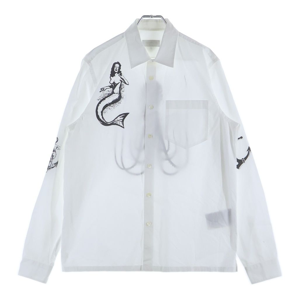 Prada Bianco Popeline Simbol Cotton Shirt Poplin Symbol Tattoo Print