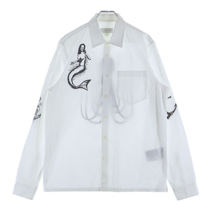 Prada Bianco Popeline Simbol Cotton Shirt Poplin Symbol Tattoo Print