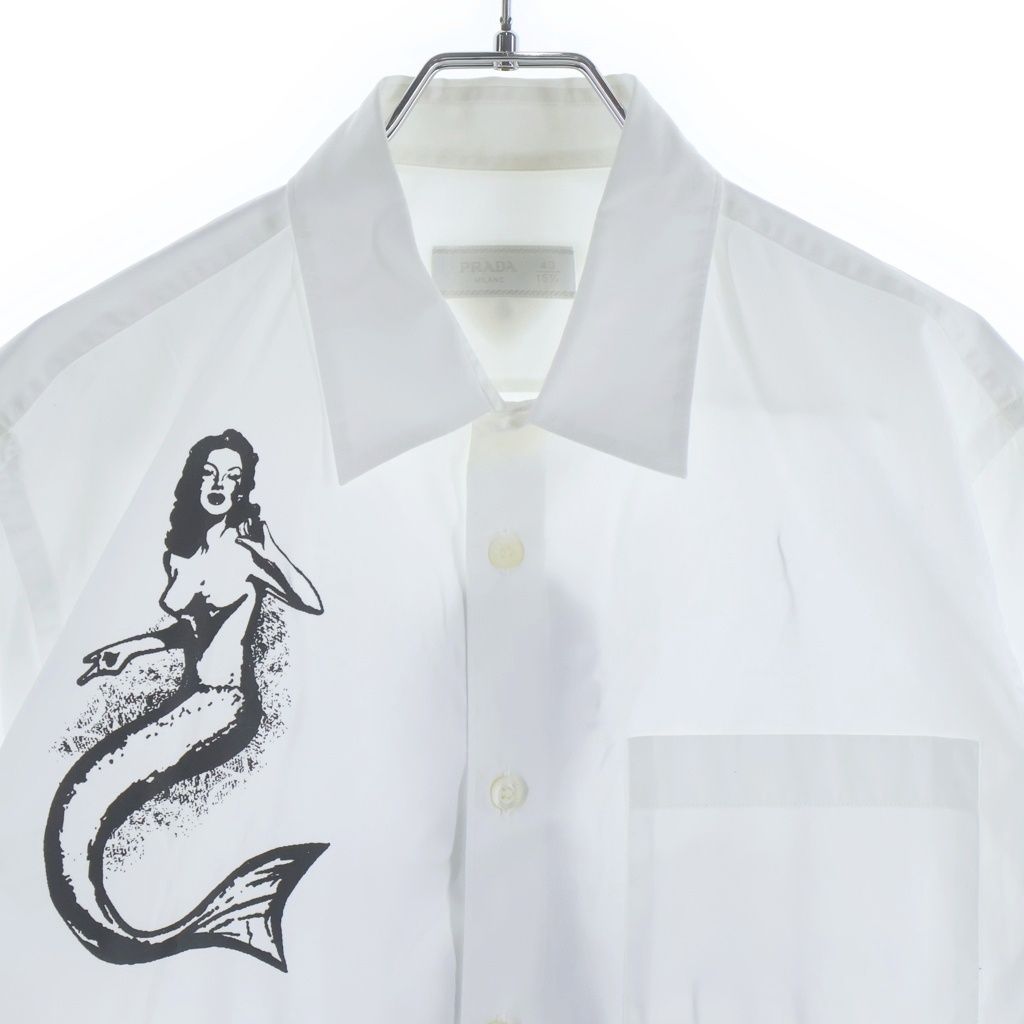 Prada Bianco Popeline Simbol Cotton Shirt Poplin Symbol Tattoo Print — view 3