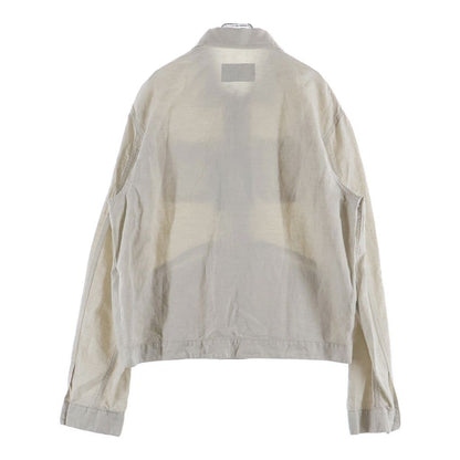 Prada Triangle Logo Zip Up Linen Neutral Chambray Jacket Beige — view 2