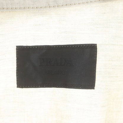 Prada Triangle Logo Zip Up Linen Neutral Chambray Jacket Beige — view 6