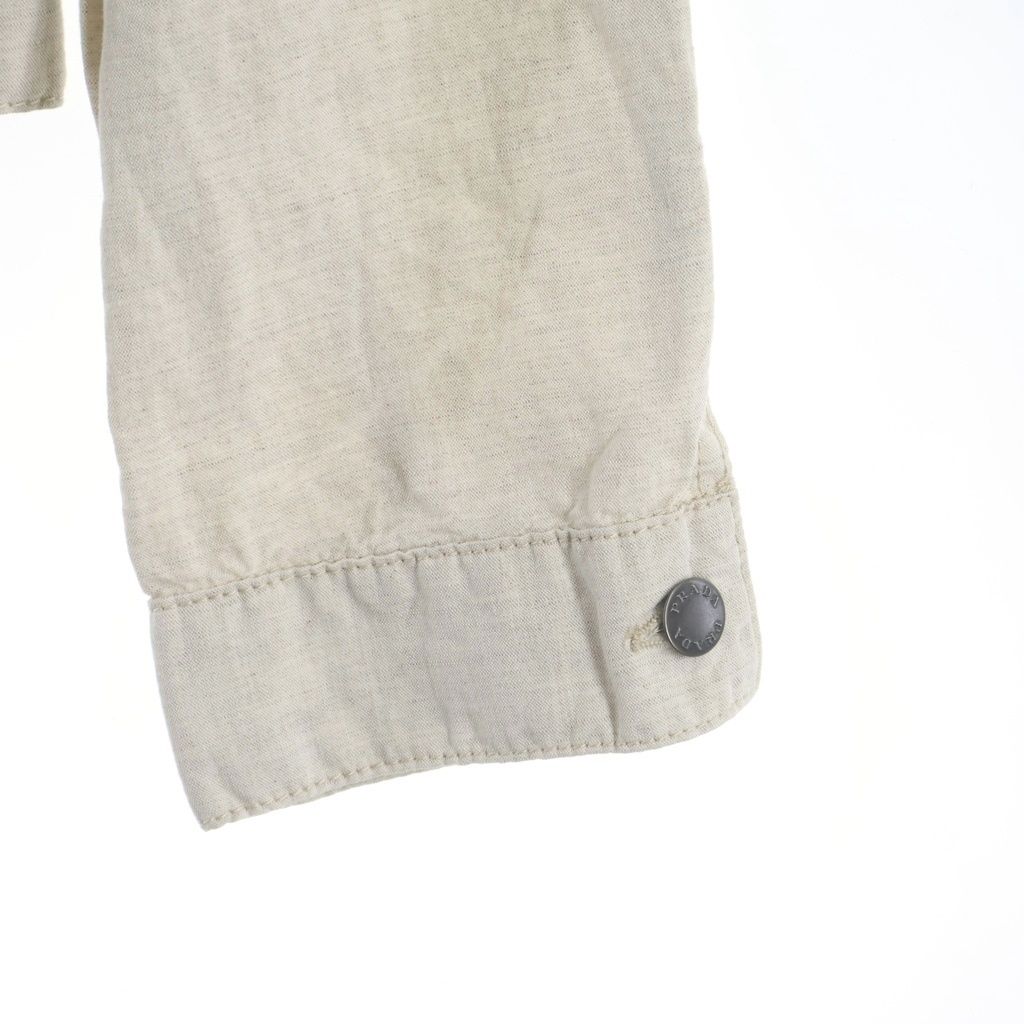 Prada Triangle Logo Zip Up Linen Neutral Chambray Jacket Beige — view 5
