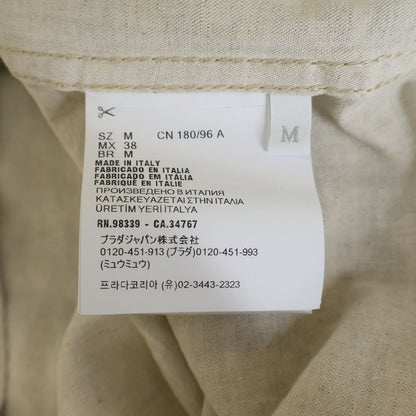 Prada Triangle Logo Zip Up Linen Neutral Chambray Jacket Beige — view 8