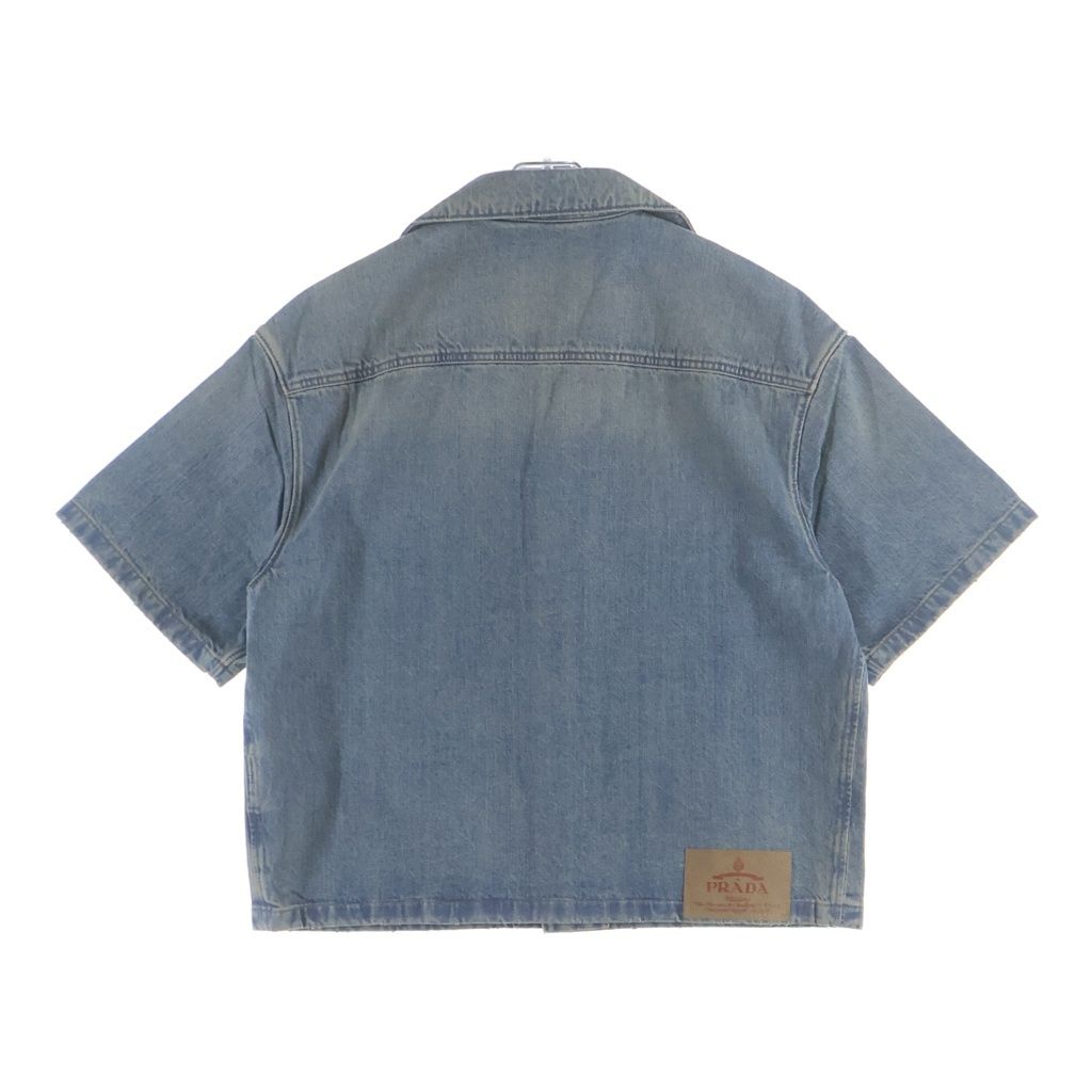 Prada Denim Shirt Chest Pocket Open Collar Short Sleeve Indigo — view 2