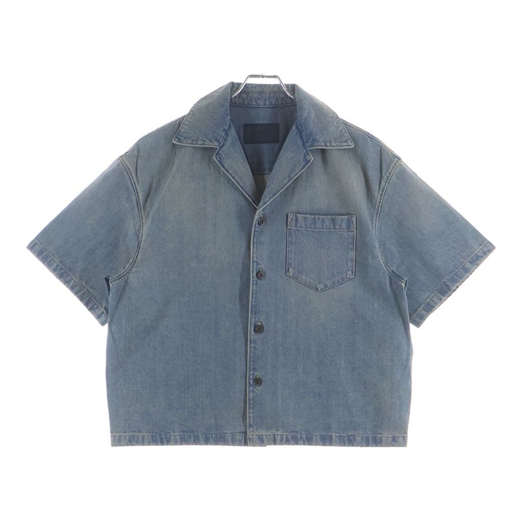 Prada Denim Shirt Chest Pocket Open Collar Short Sleeve Indigo
