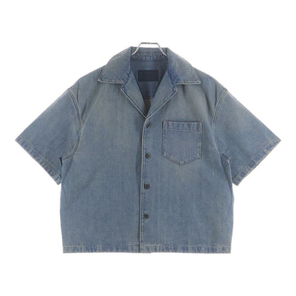 Prada Denim Shirt Chest Pocket Open Collar Short Sleeve Indigo