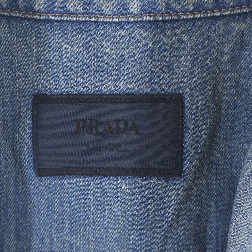 Prada Denim Shirt Chest Pocket Open Collar Short Sleeve Indigo — view 6