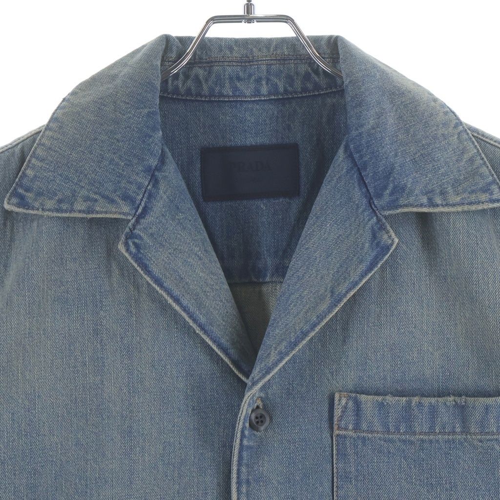 Prada Denim Shirt Chest Pocket Open Collar Short Sleeve Indigo — view 3